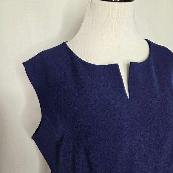 Kasper Petite Notched-Neck Sheath Dress Career Business Navy Blue NWT Size 12P - Picture 3 of 10